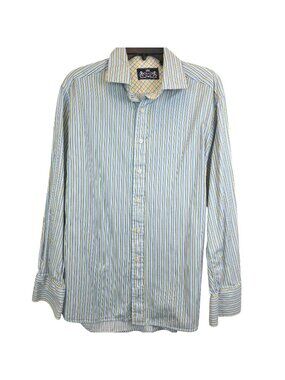 R&G Robert Graham Button Down Shirt Mens XL Blue Yellow Striped 100% Cotton